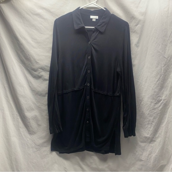 J. Jill Women Top XL Black Tunic Button Up Slit Side Pleated Back - Picture 2 of 6